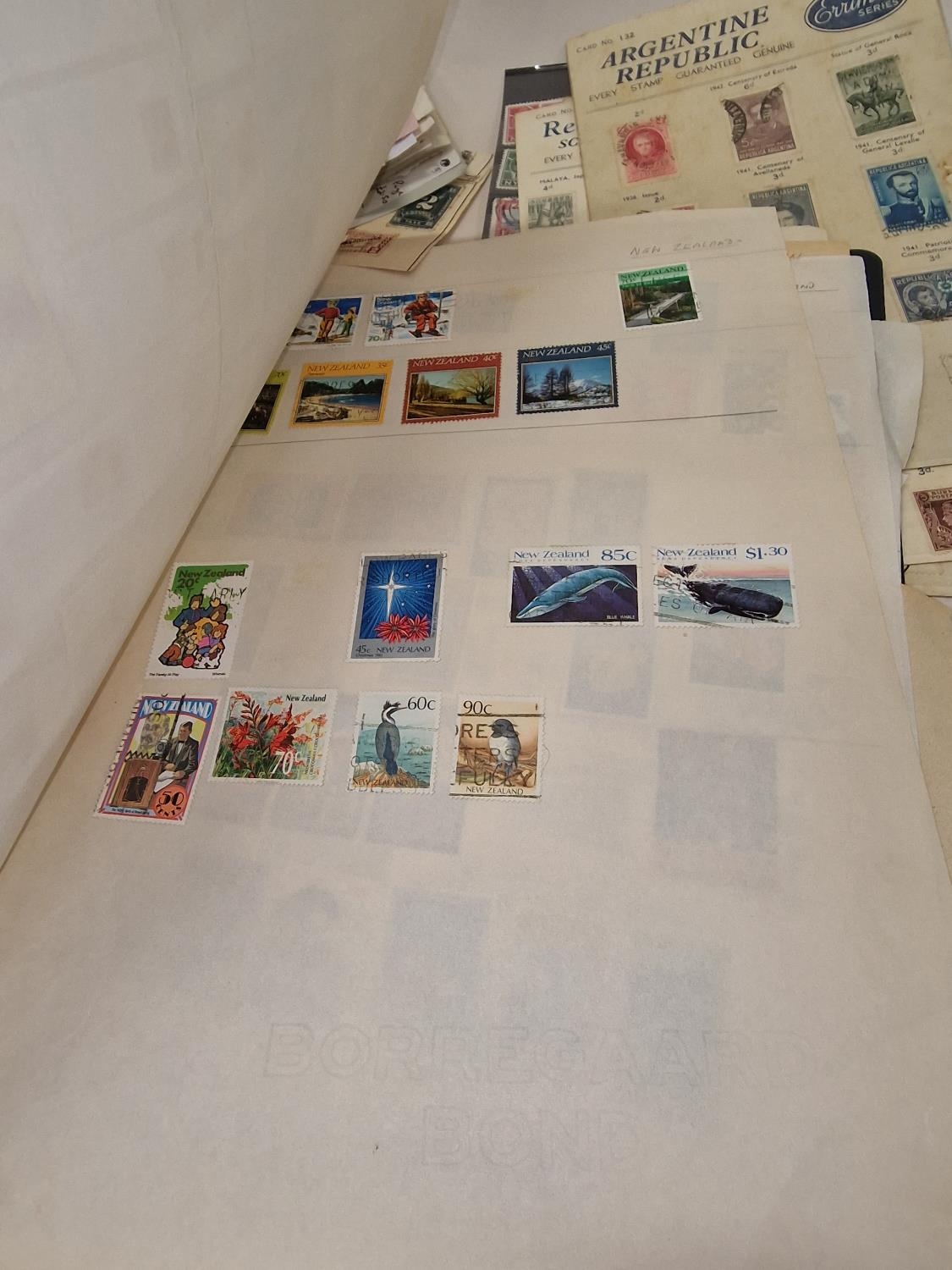 Box of world stamps on album pages and stock cards, approval books etc. - Image 6 of 7