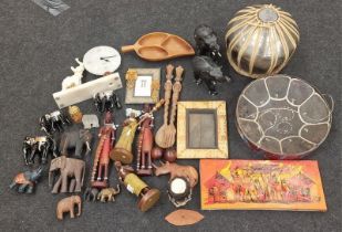 Large quantity of African tribal items to include art work carvings and a drum