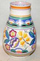 Vintage large Poole Pottery vase shape 337 in the Yw pattern, paintress Eileen Prangnell. 26cms tall