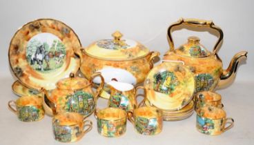 Large collection of Romany Gypsy wagon decorated hand painted and gilded bone china. Includes very