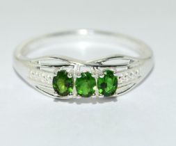 A 925 silver diopside 3 stone ring size T