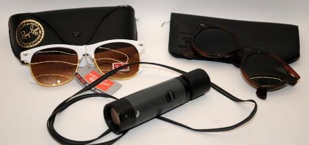 Two pairs if Ray-Ban sunglasses c/w a Zeiss Conquest monocular