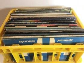 CRATE OF VARIOUS ROCK & POP VINYL LP RECORDS. Here we find artists - Kraftwerk - Santana - Rod