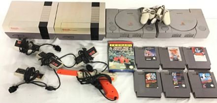 SELECTION OF VARIOUS NINTENDO AND SONY GAMING GEAR. In this lot we find two Sony PlayStations