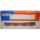Roco HO gauge articulated tram with Reissdorf Kolsch Light branded livery ref:43186. Boxed