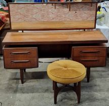 G Plan Fresco vintage teak dressing table with mirror and stool 71x152x46cm