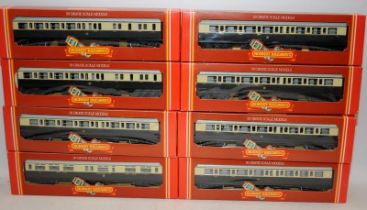 Hornby OO gauge GWR Chocolate/Cream coaches R456, R457 and R458. 8 in lot, all boxed