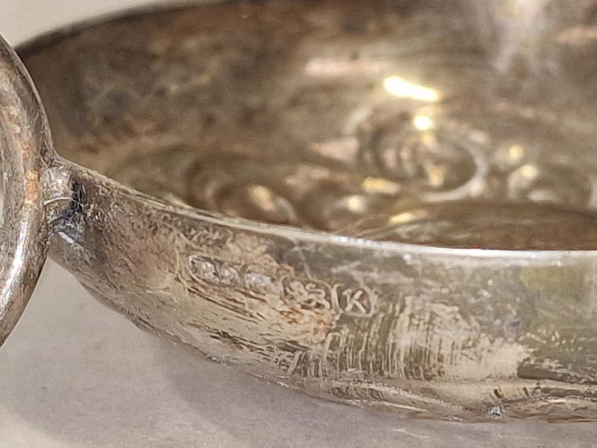 Silver hallmarked pin dish together with two silver hallmarked wine tasting cups 123g total - Image 6 of 6