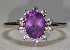 A 925 silver amethyst cluster ring Size N