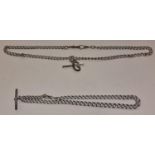 A silver hallmarked full Albert watch chain together with a half Albert watch chain. Both have