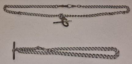 A silver hallmarked full Albert watch chain together with a half Albert watch chain. Both have