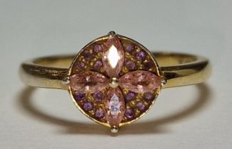 A gold on 925 silver and pink topaz ring, Size L