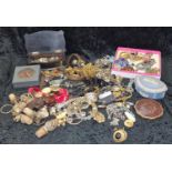Collection of vintage and modern costume jewellery to include Stratton powder compact and brooches.
