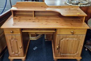 Modern pine computer desk fitted with two cupboards and drawers 91x133x57cm.