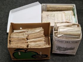 Three boxes containing a large collection of vintage folded maps from a private collector. Good