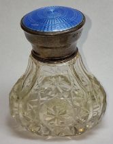 Enamel silver hallmarked glass perfume bottle.
