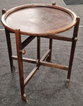 Vintage oak revertable round folding card/coffee table 71cm tall 62cm diameter.