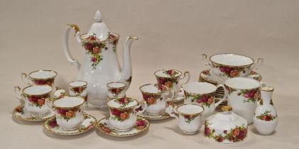 Royal Albert "Old Country Roses" porcelain coffee set for six place settings to include coffee pot