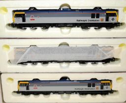 Hornby Top Link OO gauge Locomotives R289 BR Co-Co Class 92 Railfreight Distribution. 3 in lot,