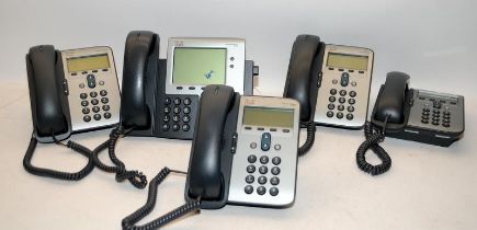 Cisco IP Phone system, 7942 and 7911 units. 5 handsets in all. Removed from a working environment