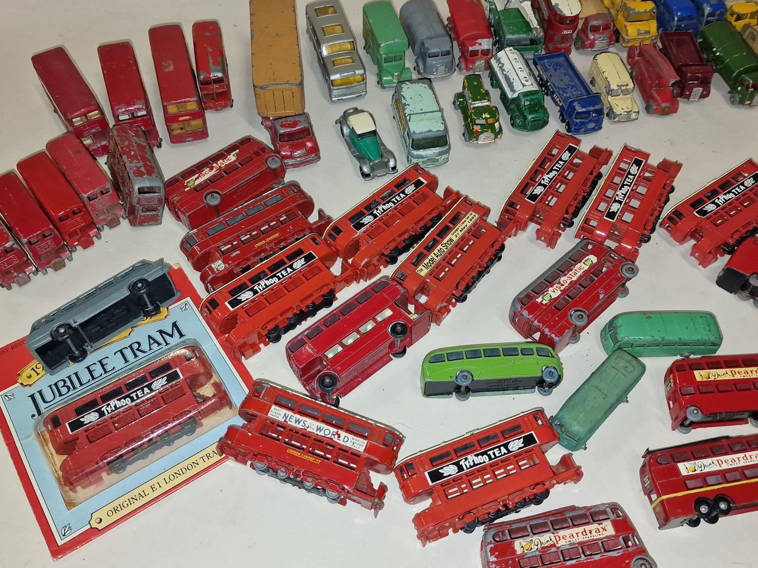 Collection of vintage unboxed mainly Matchbox play worn die cast vehicles to include trams and - Image 2 of 4