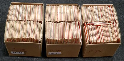 Three boxes containing a large collection of vintage ordnance survey maps from a private