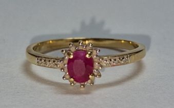 A Ruby/Diamond 9ct gold ring Size Q