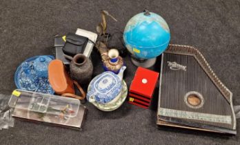Mixed lot to include illuminated globe, binoculars, china, glass and other items.