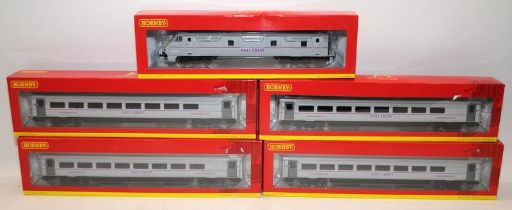 Hornby OO gauge East Coast livery coaches x 5. R4465, R4466, R4466A, R4466C and R4468. All boxed