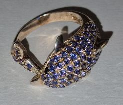 A rose gold on 925 silver and amethyst dolphin ring, size P