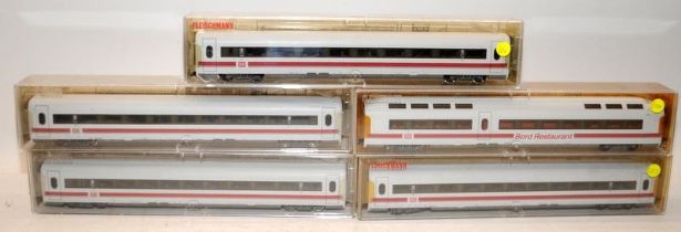 Fleischmann HO/OO gauge DB ICE carriages ref: 4441, 4444, 4446 and 2 x 4448. 5 in lot, all boxed