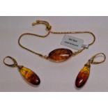 Amber silver gilt earrings and bracelet set