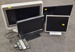 Three flat screen televisions together with a computer monitor (4).