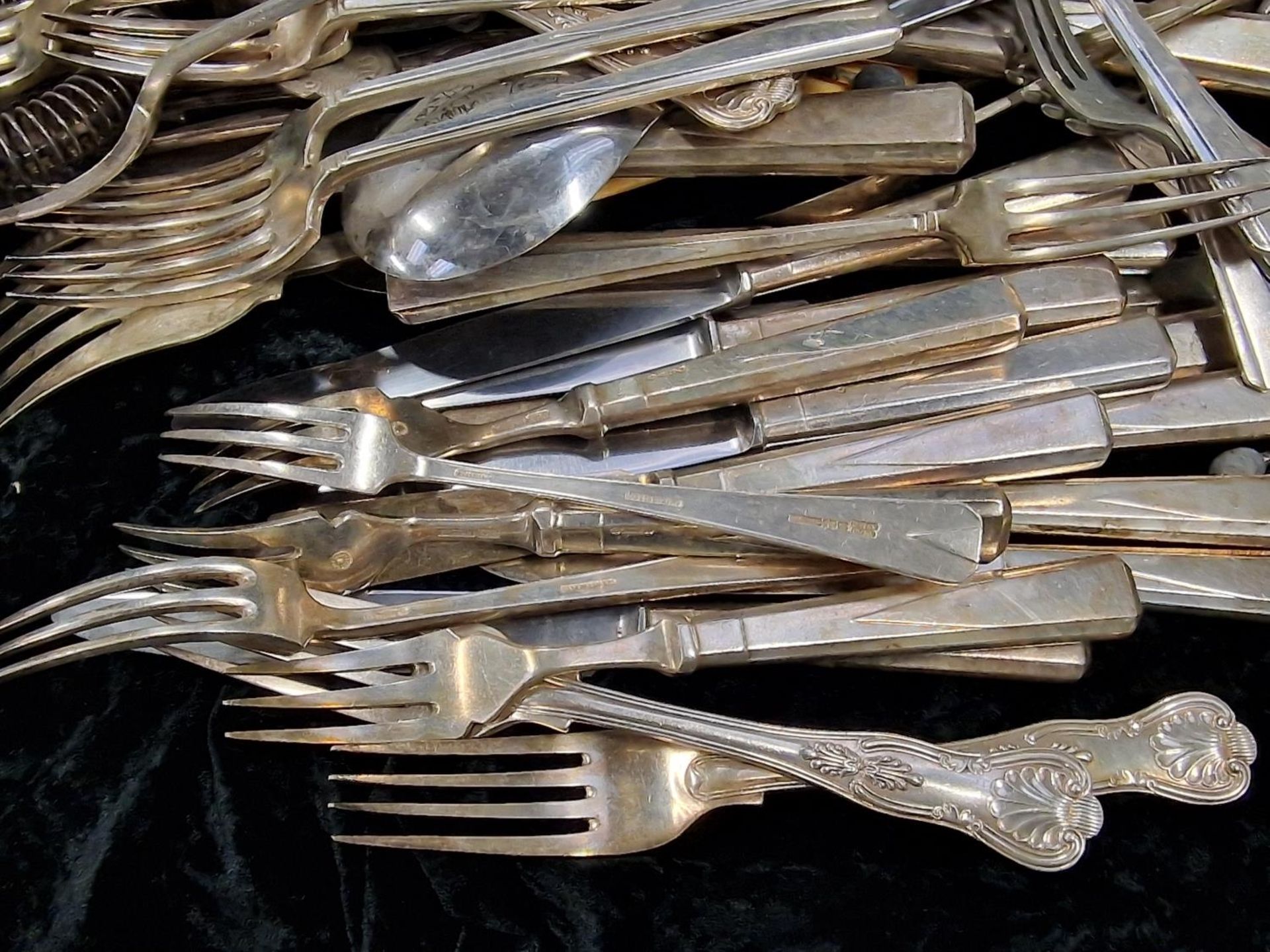 Large collection of silver and silver plated flatware to include set of five silver teaspoons and - Image 2 of 7