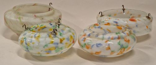 Four vintage glass fly catcher light shades.