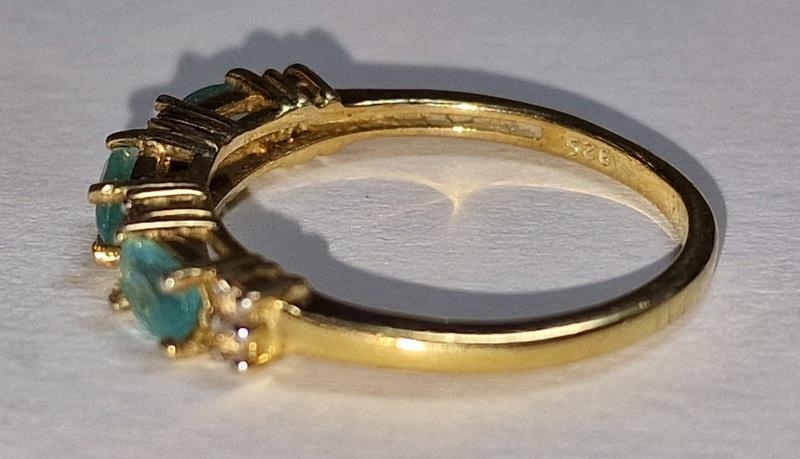 A gold on 925 silver and aquamarine ring, Size N - Image 2 of 3