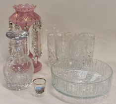 Collection of various crystal and other glassware to include a Victorian Lustre.