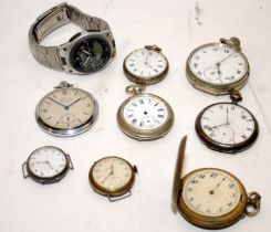 Small collection of vintage pocket watches including silver. Lot also includes two silver trench