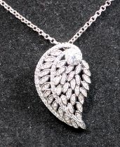 Elanza large CZ angel wing 925 silver pendant.