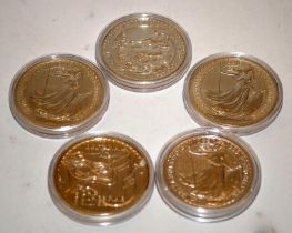 5 x Royal Mint 1oz fine silver Britannia coins, All in BU condition. 2003, '04, '05, '06 and 2016