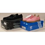 Adidas Gazelle Decon CG3706 pink suede shoes boxed size 10 BNWT together with T-U-K pair of black