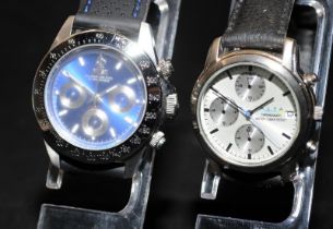 Two gents' quartz chronographs, Musk and Alfa. Both with new batteries fitted and working at time of