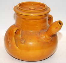 French Provincial Aubagne glazed terracotta water jug with lid and pouring spout. 23cms tall