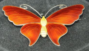 A large Art Deco JA & S silver and enamel butterfly brooch, Birmingham 1918. Boxed