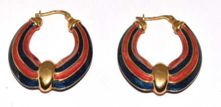 9ct gold fancy Gypsy Enamel drop earrings 5g