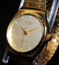 Long Bird manual wind gent's gold plated dress watch. 38mm across including crown. Seen working at