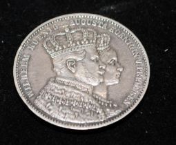 Prussian Silver Thaler Wilhelm and Augusta Coronation 1861. Nice condition with good definition