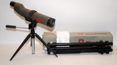 Manfrotto Mini Classic Tripod 190CLB boxed c/w a Tasco 29T spotting scope and stand