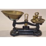 Vintage cast metal set of sweet shop weighing scales to include brass weights.