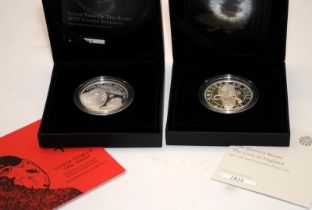 2 x Royal Mint 1oz silver proof Crowns: 2015 Year of the Sheep and 2017 Queens Beasts, Lion of